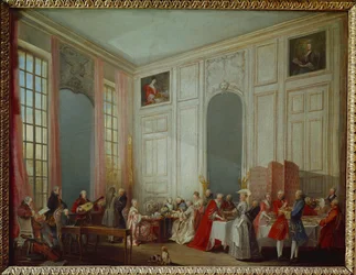 Thee in de salon van de Prins de Conti in het Palais du Temple (schilderij op doek)