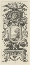 Ornamentaal Paneel met Twee Figuren die op de Buste van een Vrouw Leunen