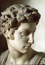Allegorie van Dag en Nacht: detail van de overledene. Mausoleum van Giuliano de Medici. Marmeren sculptuur