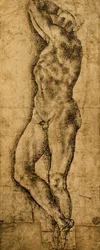 Mannelijk naakt; tekening door Michelangelo