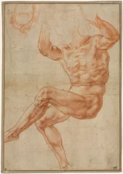 Studie voor de Naakte Jeugd boven de Profeet Daniël recto, 1510-1511