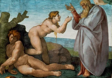 De schepping van Eva, plafond van de Sixtijnse Kapel in het Vaticaan, 1508-1512