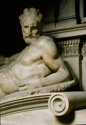 De Schemering Allegorie. Graf van Laurent II van Medicis. Marmeren sculptuur 1531