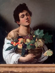 Portret van een jonge man met een mand fruit (detail)