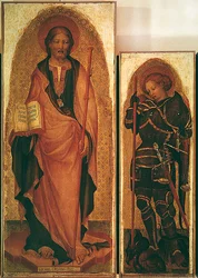 Sint Jacobus met heiligen, detail van Sint Jacobus en Sint Michaël de Aartsengel, ca. 1450 (detail)