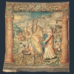 Brusselse Bijbelse wandtapijt die de afdaling van de ark uit de serie "Het leven van Noach" afbeeldt, door Paulus van Nieuvenhove