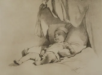 Baby slaapt op bed