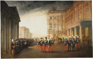 Parade voor het Anichkov-paleis op 26 februari 1870