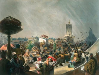 Openbare festiviteiten na de kroning van tsaar Alexander II, Chodynkaveld, Moskou, 1856.