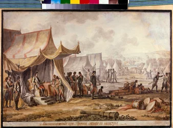 Grote Noordelijke Oorlog - Russisch-Turkse oorlog van 1710-1711: Peter I van Rusland aan de rivier de Prut tijdens de ondertekening van het Verdrag van Prut in juli 1711 met het Ottomaanse leger