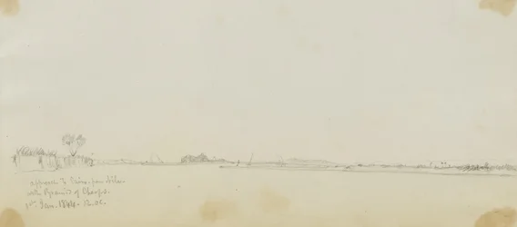 Naderen van Caïro vanaf de Nijl met de Piramide van Cheops