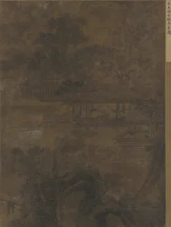 Landschap: twee mannen in een paviljoen onder bomen