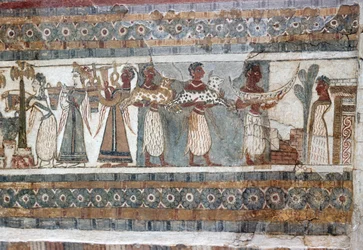 Detail, fresco op sarcofaag van Hagia Triada