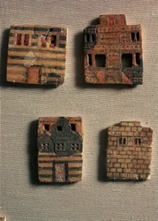 Minoïsche kunst: kleine keramische tegels die Minoïsche huizen voorstellen. 1700-1600 v.Chr. Heraklion, Archeologisch Museum Kreta