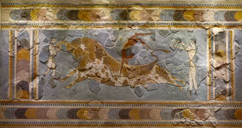(detail) van de Stierspringen Fresco. Gevonden in Knossos