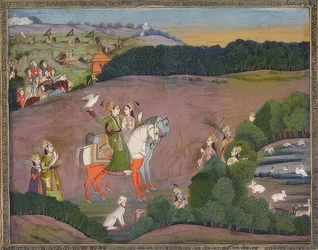 Baz Bahadur en Rupmati op valkenjacht. Om 1735