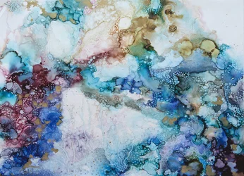 Vloeibaar blauw en goud – abstract