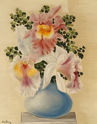 Blauwe vaas met orchideeën; blauwe vaas met orchideeën