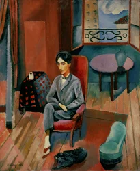 Portret van Jean Cocteau in zijn atelier