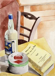 Stilleven met flessen en boeken; Nature Morte a la Bouteilles aux Livres