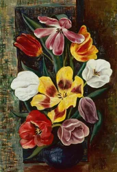 Vaas met tulpen (olieverf op doek)