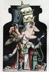 Allegorie van het Concordaat (ondertekend tussen Pius VII en Bonaparte) van 1801 voorgesteld door Moloch als een compressieapparaat met Napoleon III en de Paus