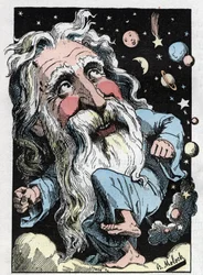 Allegorie van God in «Le Trombinoscope» van Touchatout, spotprent van B. Moloch uit 1882 (1849-1909). Privécollectie.