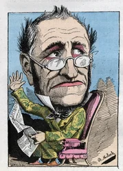 Allegorie van een 19e-eeuwse curator in "Le Trombinoscope" door Touchatout, cartoon door B. Moloch van 1882. Privécollectie