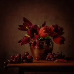 Stemmige tulpen en druiven