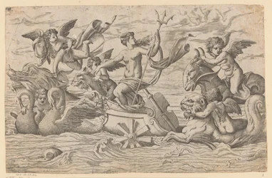 Venus op een strijdwagen door twee zwanen voortgetrokken