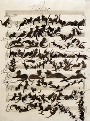 De symfonie van de kat (Die Katzensymphony) tekening door Moritz von Schwind uit 1868. Staatliche Kunsthalle Karlsruhe.