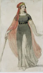 Kostuumontwerp voor Medea, heldin uit een van de toneelstukken van Franz Grillparzer ...