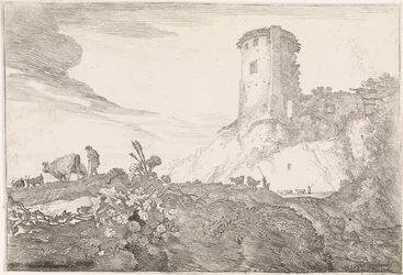 Landschap met ronde toren