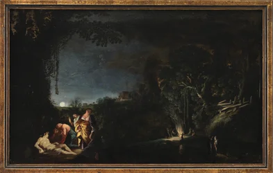 Maanlichtlandschap met mythologisch (?) motief