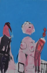 Expressieve figuren in blauw