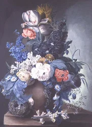 Groep Bloemen in een Pot en Vogelnest