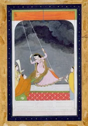 Een dame op een schommel, Kangra, Punjab heuvels c.1790