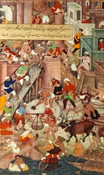 Het Rode Fort in Agra tijdens de bouw, uit het 