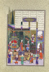 De kroning van de jonge Shapur II, Folio 538r uit het Shahnama Boek, ca. 1525-30