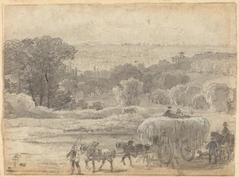 Avondlandschap met een hooiwagen