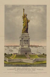 Het Grote Bartholdi Standbeeld, Vrijheid Verlicht de Wereld, Het Geschenk van Frankrijk aan het Amerikaanse Volk, c.1885 (chromolithografie)
