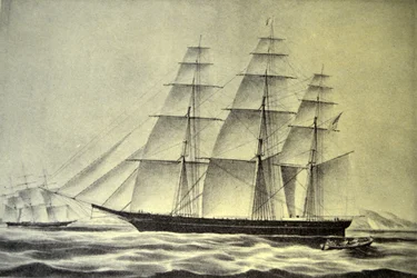 Illustratie van Currier & Ives 19e Eeuw. Het Clipperschip Hurricane