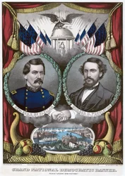 Groot nationaal democratisch vaandel. Vrede! Unie! en overwinning!, 1864