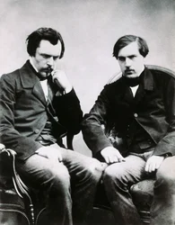 De broers Edmond de Goncourt (1822-1896) en Jules Huot de Goncourt (1830-1870), Franse schrijvers, foto door Felix Nadar (1820-1910)