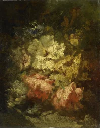 Stilleven met witte en rode rozen