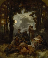 Gezelschap buiten bij maanlicht