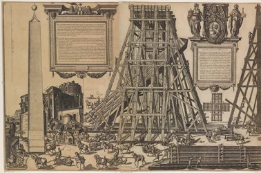 De oprichting van de obelisk op het St. Pietersplein