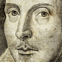(detail) Portret van William Shakespeare op frontispice van Komedies, geschiedenissen, & tragedies