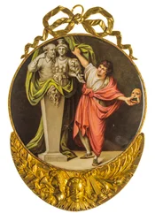 Emaille medaillon met een dramatische acteur in een klassieke toga