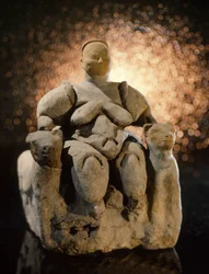 Moedergodin op een troon, opgegraven in Catal Huyuk in centraal Anatolië